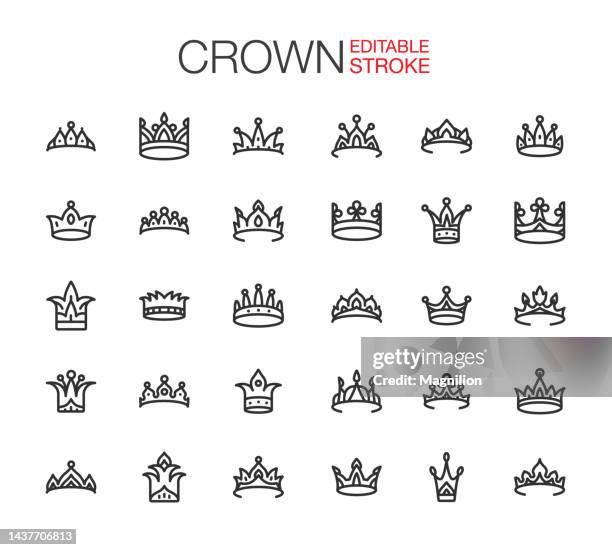 crown icons set editable stroke - crown headwear stock illustrations