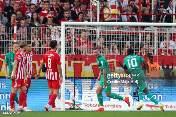 Nico Elvedi of Borussia Monchengladbach celebrates after scoring their team's first goal during the Bundesliga match between 1. FC Union Berlin and...