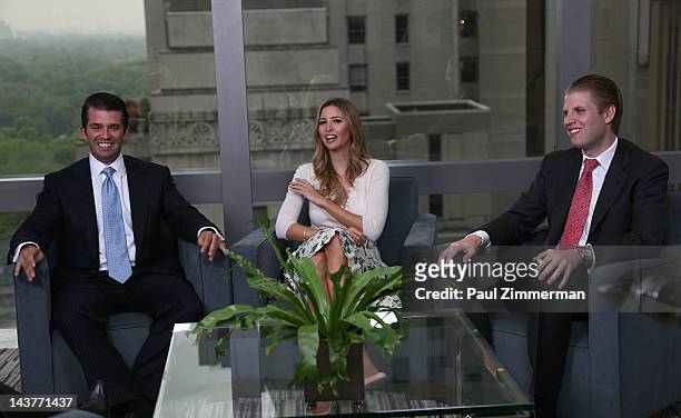 Donald Trump, Jr., Ivanka Trump and Eric Trump at Trump Tower on May 3, 2012 in New York City.