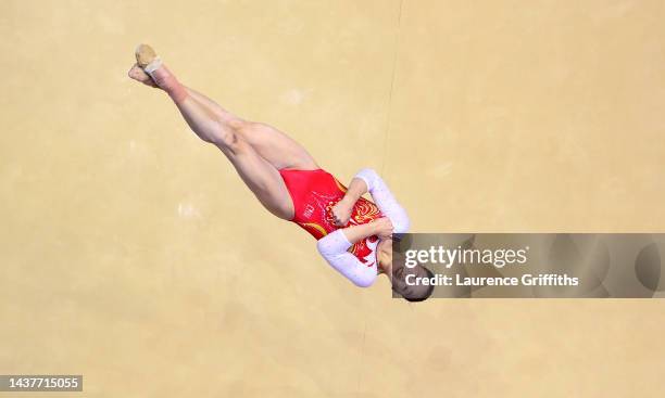 Yushan Ou of China competes on Floor during Women's Qualification on Day Two of the FIG Artistic Gymnastics World Championships at M&S Bank Arena on...