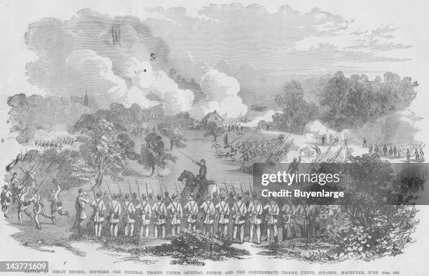 Battle Great Bethel, Confederates under Magruder Route Union, Great Bethel, Virginia, June 10, 1861. From an issue of Frank Leslie's Illustrated...