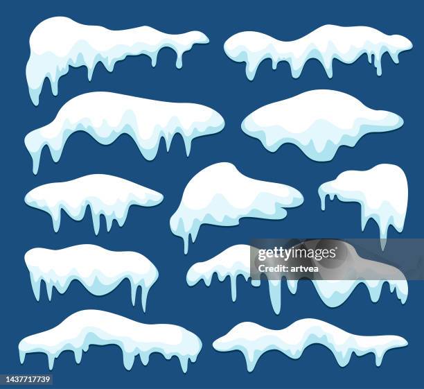 white snow caps set on blue background - snow white eps stock illustrations