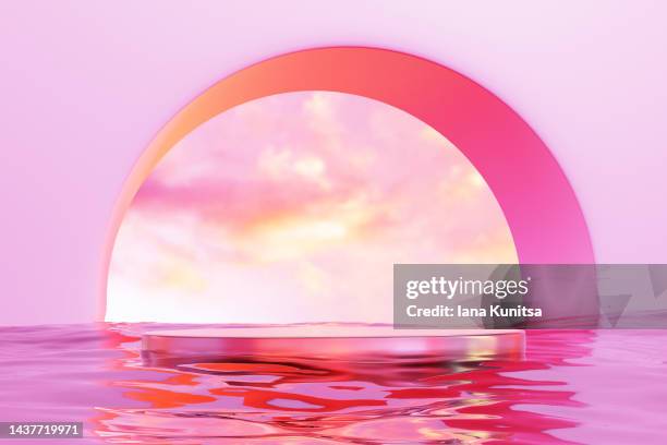 beautiful arch on pink background. futuristic 3d pattern. place for advertising and product. - catwalk background stock pictures, royalty-free photos & images