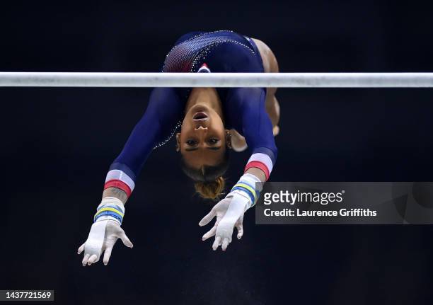 Marine Boyer of Team France competes on Uneven Bars during Women's Qualification on Day Two of the FIG Artistic Gymnastics World Championships at M&S...