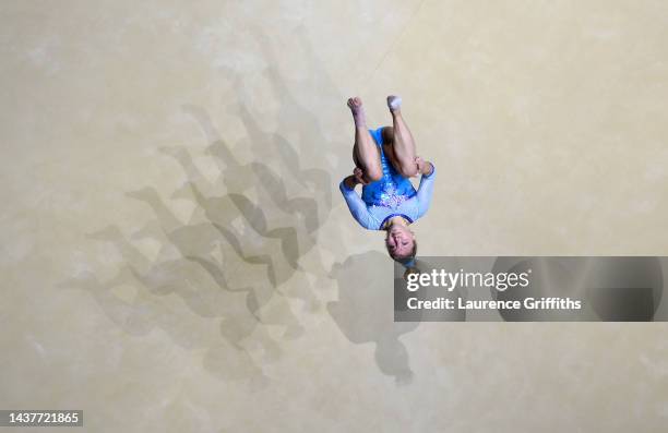 Yuliia Kasianenko of Team Ukraine competes on Floor during Women's Qualification on Day Two of the FIG Artistic Gymnastics World Championships at M&S...