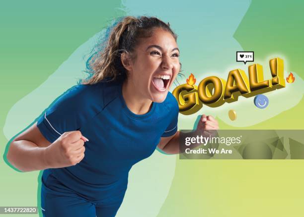 football fan celebrating goal - football playbook stock pictures, royalty-free photos & images