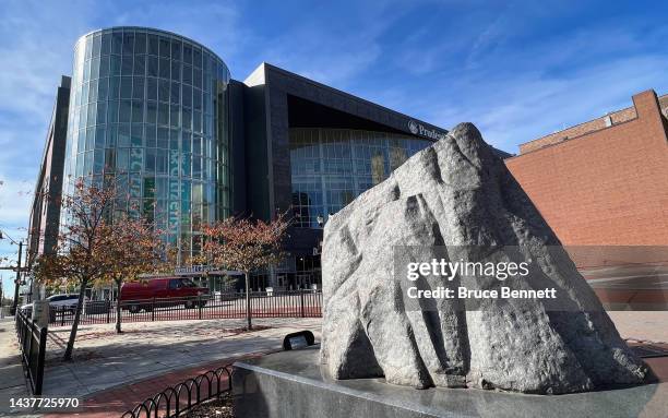 General view outside the arena including the 'Rock' which is the nickname for the arena, prior to the game between the New Jersey Devils and the...