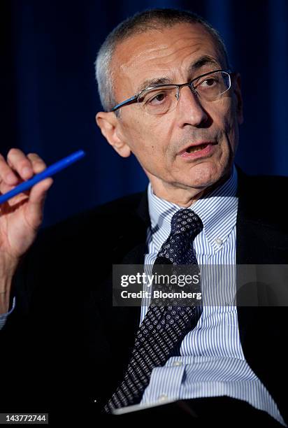 John Podesta, chair of the Center for American Progress, speaks at the Brookings Institution's Hamilton Project economic forum on taxes in...