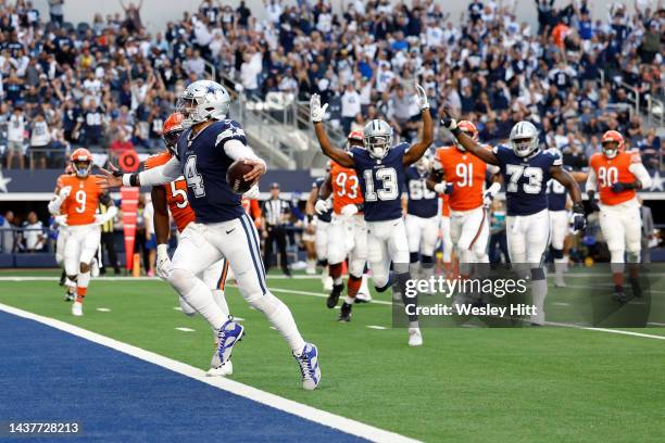 Dak Prescott of the Dallas Cowboys rushes for a seven yar touchdown against the Chicago Bears during the first quarter at AT&T Stadium on October 30,...