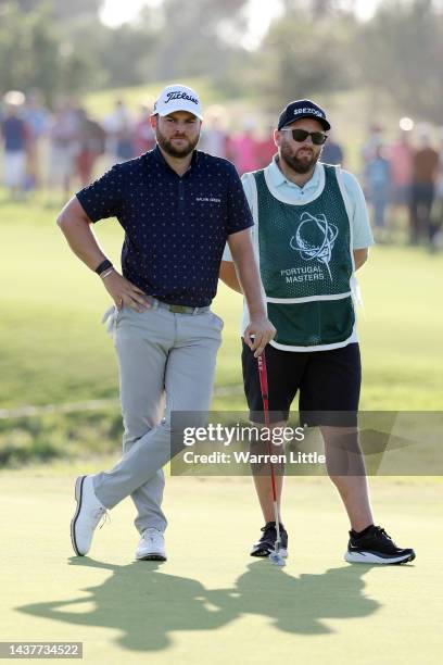 Jordan Smith of England looks on on the 17th greenduring Day Four of the Portugal Masters at Dom Pedro Victoria Golf Course on October 30, 2022 in...