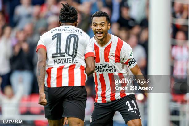 Cody Gakpo of PSV Eindhoven, Noni Madueke of PSV Eindhoven during the Dutch Eredivisie match between PSV Eindhoven and NEC Nijmegen at Philips...
