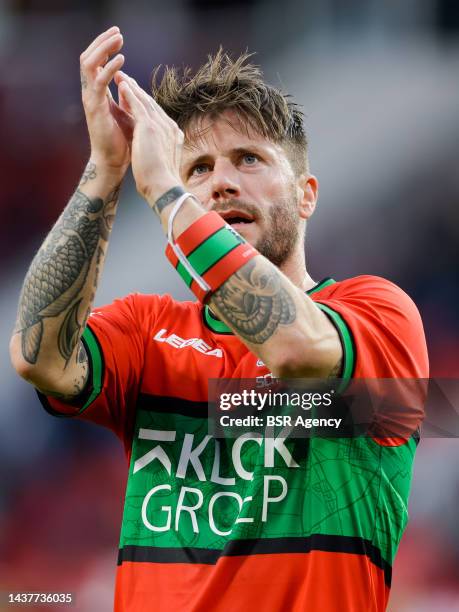 Lasse Schone of NEC applauds for the fans after the Dutch Eredivisie match between PSV Eindhoven and NEC Nijmegen at Philips Stadion on October 30,...