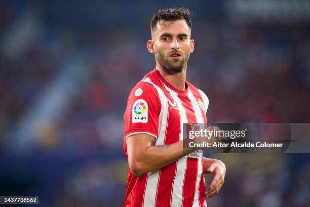 Leo Baptistao of UD Almeria looks on during the LaLiga Santander match between Villarreal CF and UD Almeria at Ciutat de Valencia on October 23, 2022...