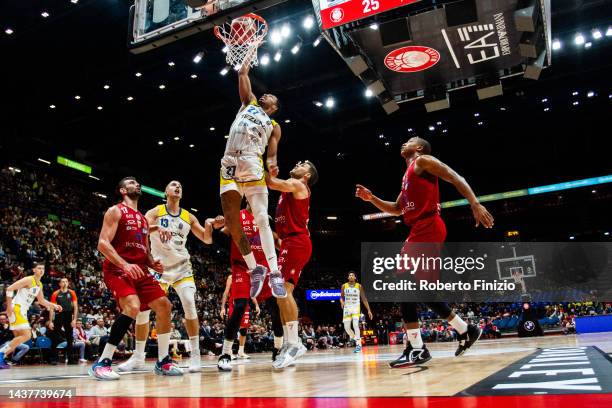 Liam Udom of Tezenis Verona in action during the LBA Lega Basket A Regular Season Round 5 match between EA7 Emporio Armani Milan v Tezenis Verona at...