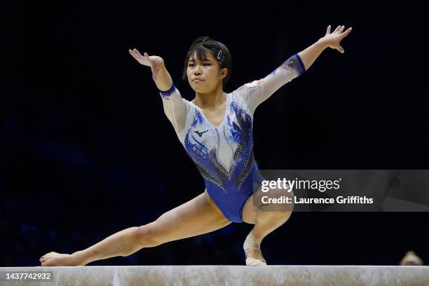 Ayaka Sakaguchi of Team Japan competes on Balance Beam during Women's Qualification on Day Two of the FIG Artistic Gymnastics World Championships at...