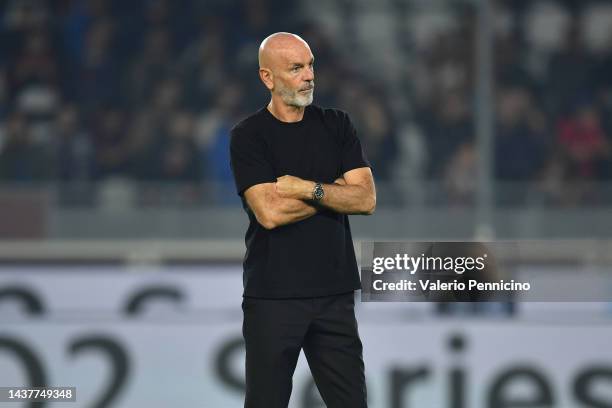 Stefano Pioli, head coach of AC Milan looks on during the Serie A match between Torino FC and AC MIlan at Stadio Olimpico di Torino on October 30,...