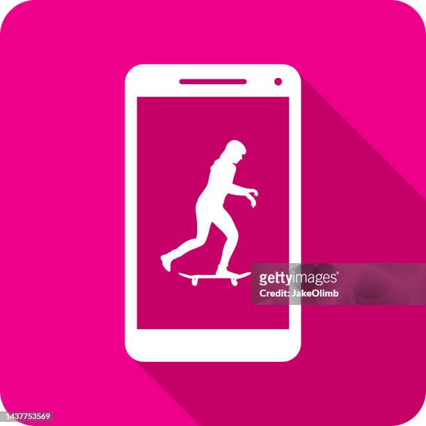 skater girl smartphone icon silhouette - wheelie stock illustrations