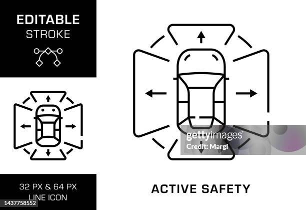 active safety editable stroke line icon design - self driving stock illustrations