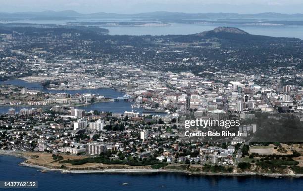 Aerial view of Inner Harbor in Downtown Victoria, September 14, 1996 in Victoria, B.C., Canada.