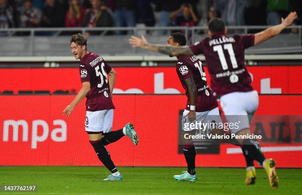 Aleksei Miranchuk of Torino FC celebrates after scoring their team's second goal during the Serie A match between Torino FC and AC MIlan at Stadio...