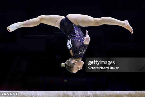 Martina Maggio of Team Italy competes on Balance Beam during Women's Qualification on Day Two of the FIG Artistic Gymnastics World Championships at...