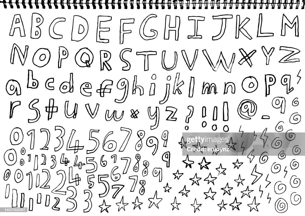 Kids sketch doodle alphabet font vector