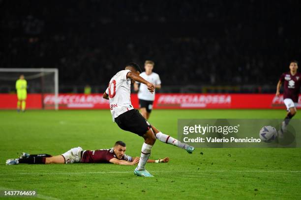Junior Messias of AC Milan scores their side's first goal during the Serie A match between Torino FC and AC MIlan at Stadio Olimpico di Torino on...