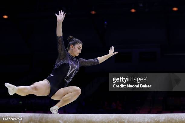 Manila Esposito of Team Italy competes on Balance Beam during Women's Qualification on Day Two of the FIG Artistic Gymnastics World Championships at...