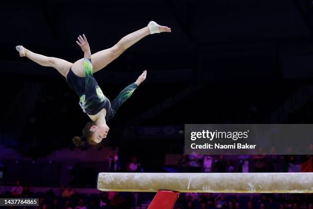 Emma Slevin of Team Ireland competes on Balance Beam during Women's Qualification on Day Two of the FIG Artistic Gymnastics World Championships at...