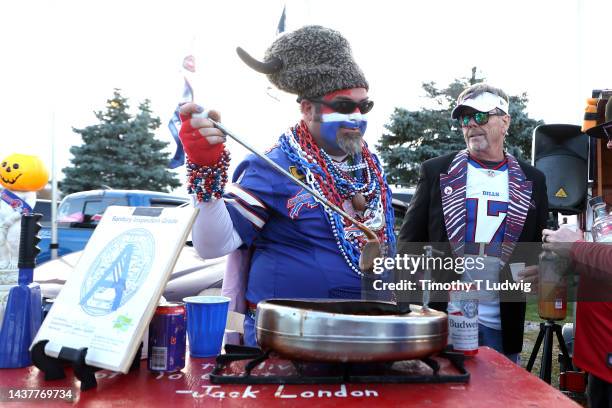 Fans tailgate prior to the game between the Green Bay Packers and the Buffalo Bills at Highmark Stadium on October 30, 2022 in Orchard Park, New York.