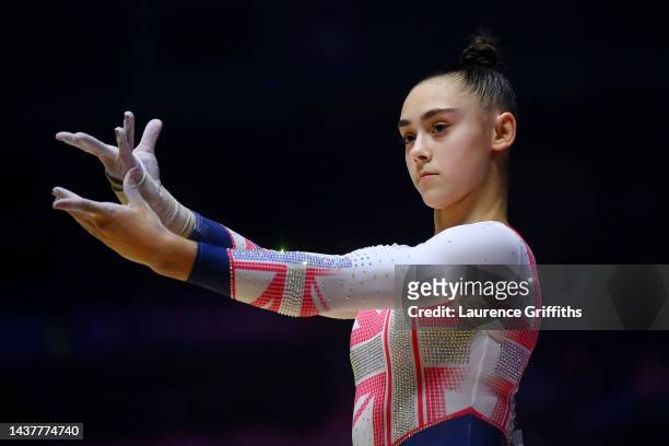 Jessica Gadirova of Team Great Britain competes on Floor during Women's Qualification on Day Two of the FIG Artistic Gymnastics World Championships...