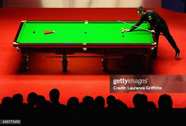 Ronnie O'Sullivan of England in action against Matthew Stevens of Wales during the Betfred.com World Snooker Championship Semi Final match at...