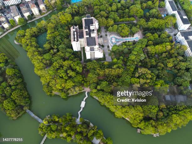 aerial view of fuzhou people's park - madrid park stock pictures, royalty-free photos & images