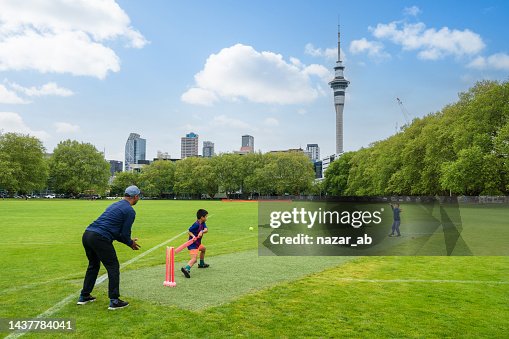 Father with kids playing cricket. Father with kids playing cricket.