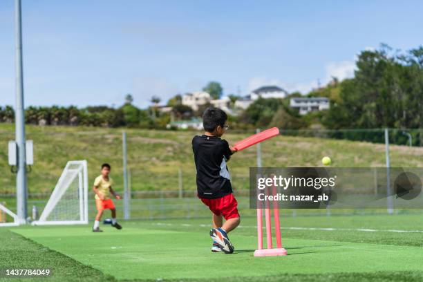 kids loving cricket. - new zealand cricket stock pictures, royalty-free photos & images