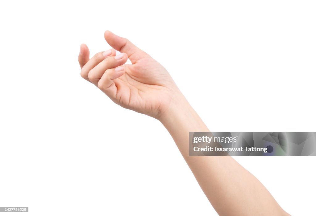 Hand open and ready to help or receive. Gesture isolated on white background with clipping path. Helping hand outstretched for salvation.