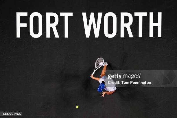 Iga Swiatek of Poland works through a practice session prior to the 2022 WTA Finals, part of the Hologic WTA Tour, at Dickies Arena on October 30,...