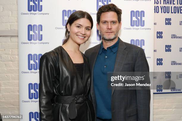 Phillipa Soo and Steven Pasquale attend "A Man Of No Importance" opening night at Classic Stage Company on October 30, 2022 in New York City.