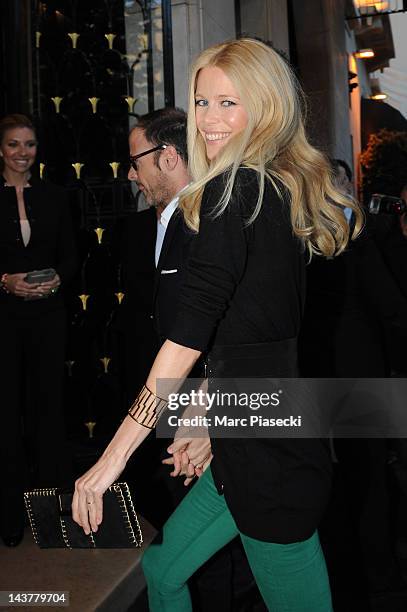 Supermodel Claudia Schiffer is sighted arriving at 'Four Seasons George V' hotel on May 3, 2012 in Paris, France.