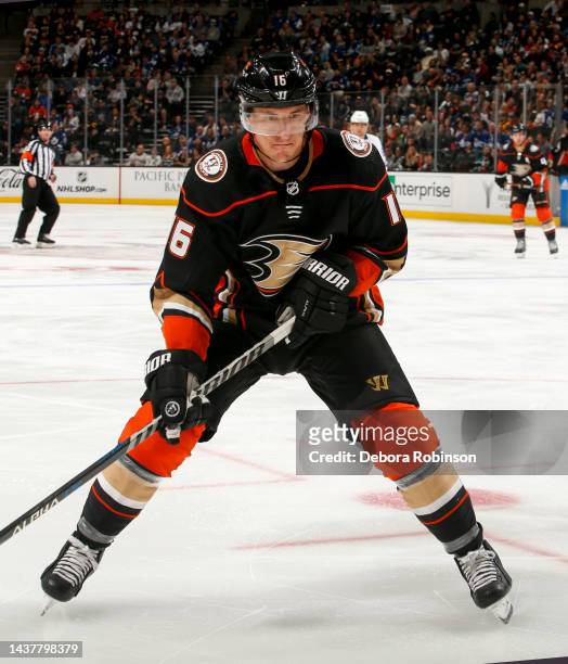 Ryan Strome of the Anaheim Ducks skates on the ice during the third period against the Toronto Maple Leafs at Honda Center on October 30, 2022 in...