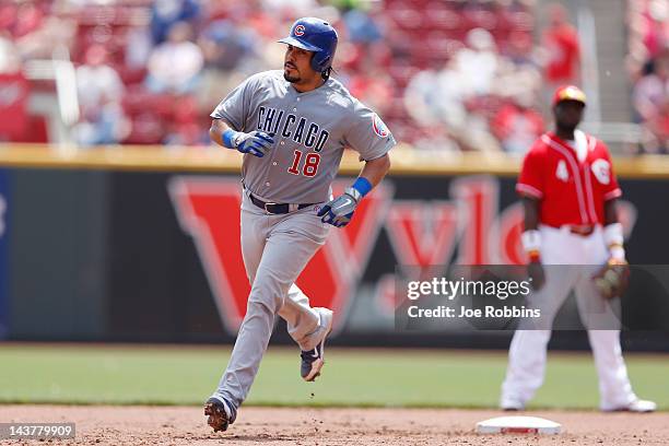 Geovany Soto of the Chicago Cubs rounds the bases after hitting a home run in the fifth inning against the Cincinnati Reds at Great American Ball...