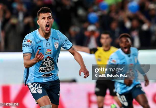 Gustavo Cabral of Pachuca celebrates after scoring his team's third goal during the final second leg match between Toluca and Pachuca as part of the...