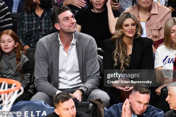 Pau Gasol and Catherine McDonnell attend a basketball game between the Los Angeles Lakers and the Denver Nuggets at Crypto.com Arena on October 30,...