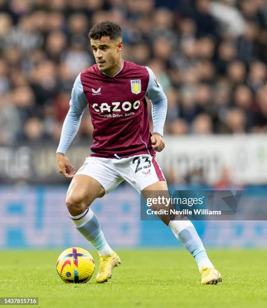 Philippe Coutinho of Aston Villa in action during the Premier League match between Newcastle United and Aston Villa at St. James Park on October 29,...