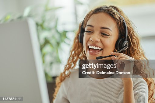 Customer service, happy and communication of woman at call center pc talking with joyful smile. Consultant, advice and help desk girl speaking with clients online with computer headset mic. Customer service, happy and communication of woman at call center pc talking with joyful smile. Consultant, advice and help desk girl speaking with clients online with computer headset mic.