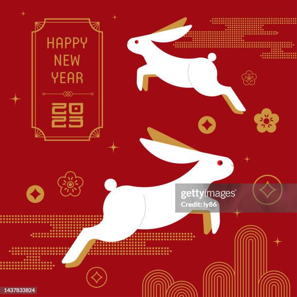 neujahr 2023, jahr des kaninchens - kung hei fat choi stock-grafiken, -clipart, -cartoons und -symbole