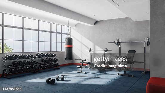Equipamento de musculação em uma academia moderna Equipamento de musculação em uma academia moderna