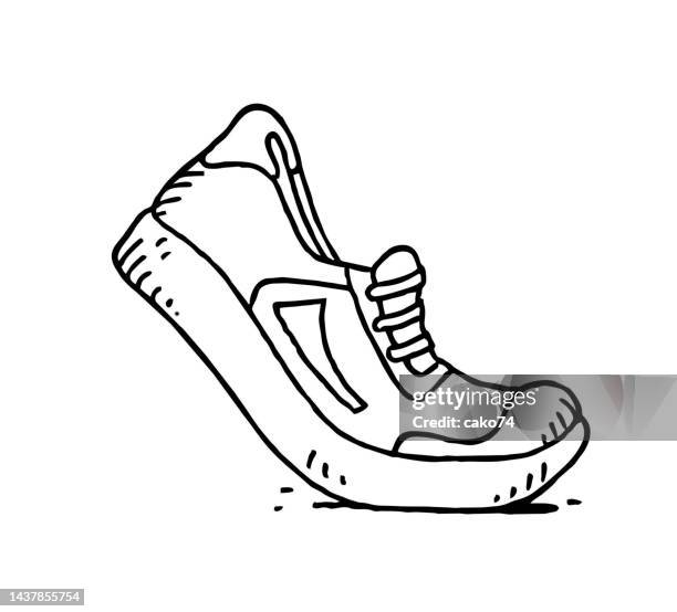 hand drawn running shoe - trainer stock illustrations