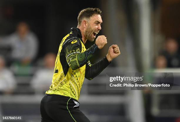 Glenn Maxwell of Australia celebrates after dismissing Harry Tector of Ireland during the ICC Men's T20 World Cup match between Australia and Ireland...