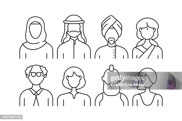 illustrazioni stock, clip art, cartoni animati e icone di tendenza di icone di persone multietniche - multiculturalismo